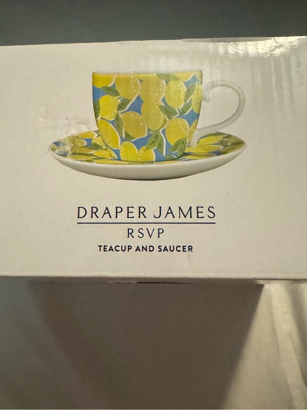 Draper James Lemon Print Teacup and Saucer - Yellow and Blue